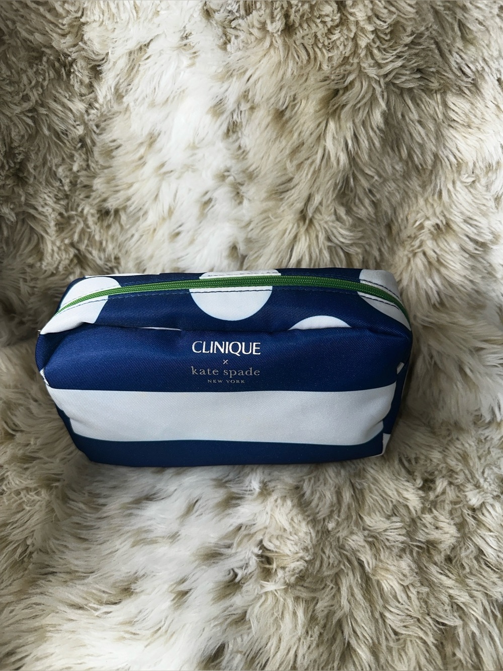 Clinique x Kate Spade Navy Blue White Striped Polka Dot Cosmetic Makeup Bag - Picture 3 of 8